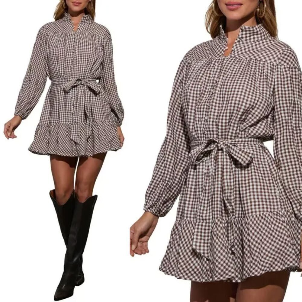 VICI Sweet Autumn Plaid Belted Shirt Mini Dress Size Medium 23173